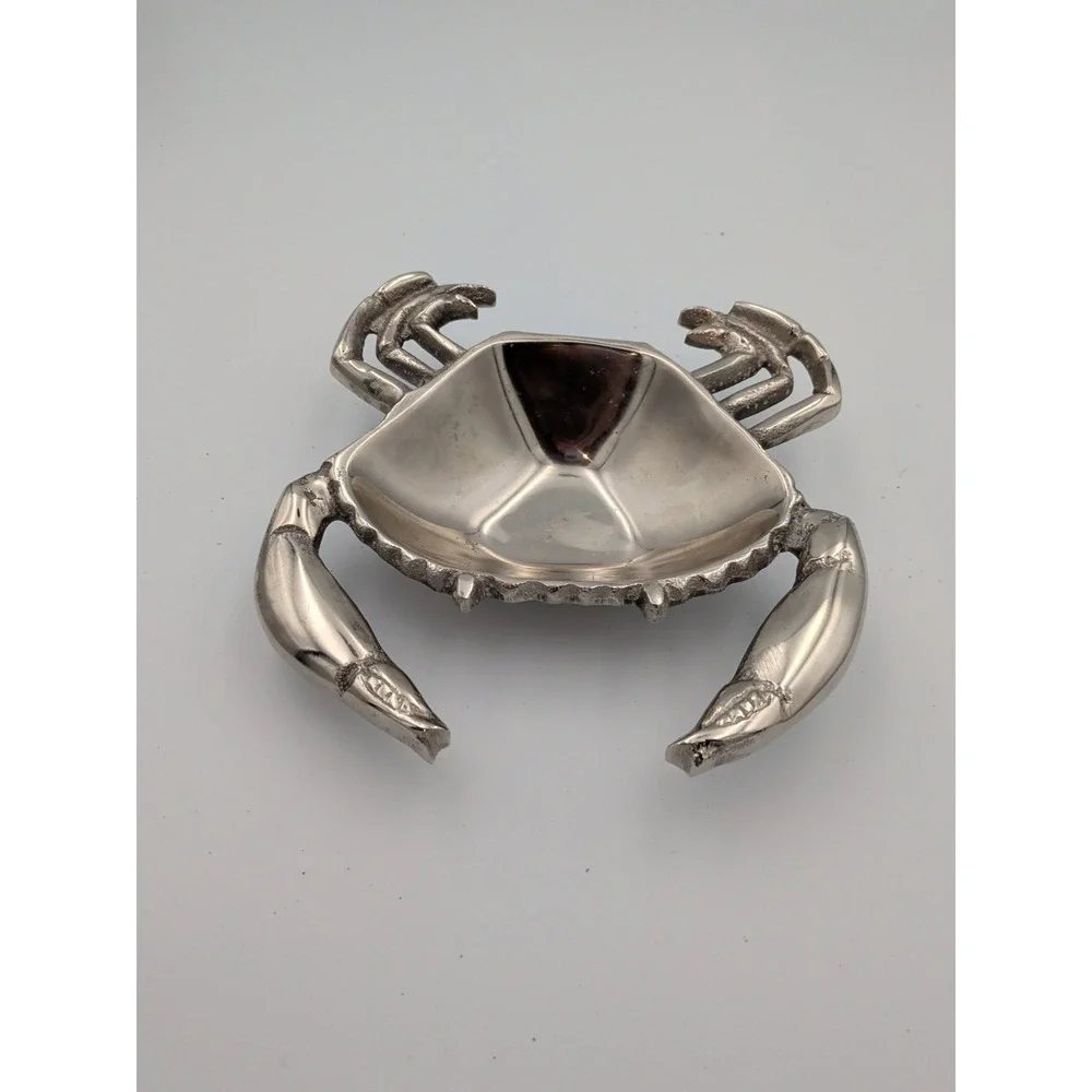 Vintage Cast Aluminum Crab Trinket Dish Bowl Coastal Nautical Catchall ~6